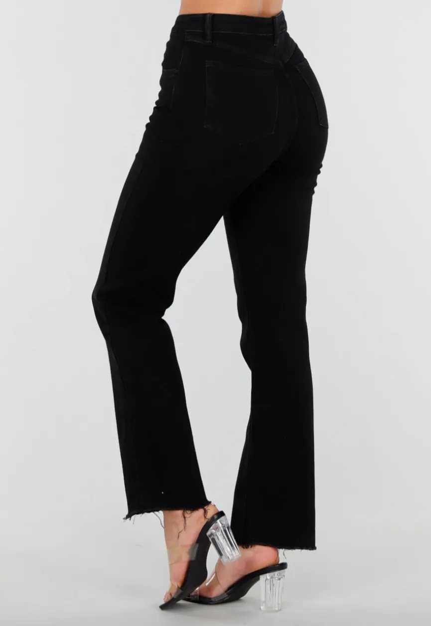 Zwarte Straight Leg Jeans met High Waist