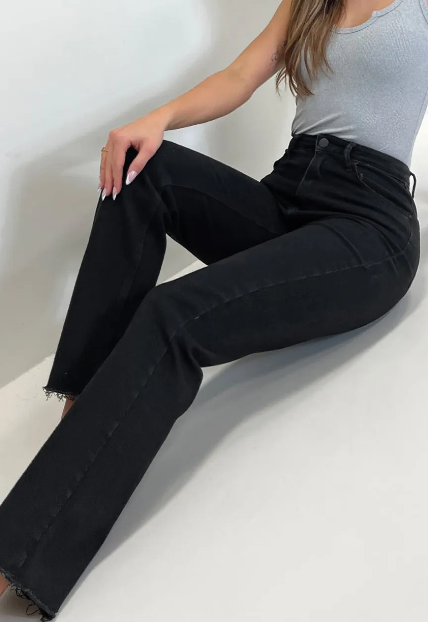 Zwarte Straight Leg Jeans met High Waist