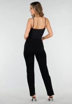 Zwarte Straight Leg Jeans met High Waist