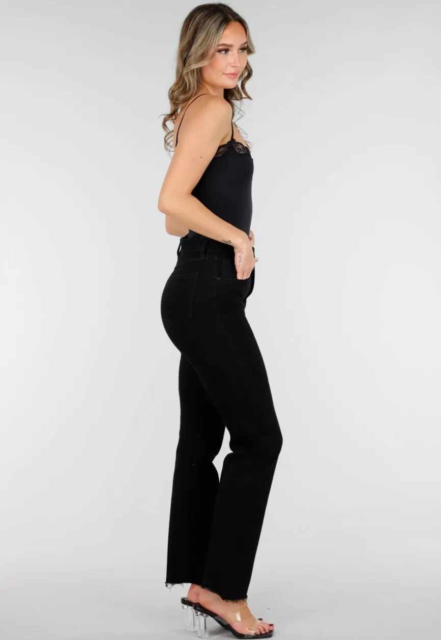 Zwarte Straight Leg Jeans met High Waist
