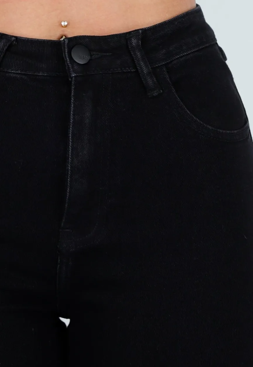 Zwarte Straight Leg Jeans met High Waist