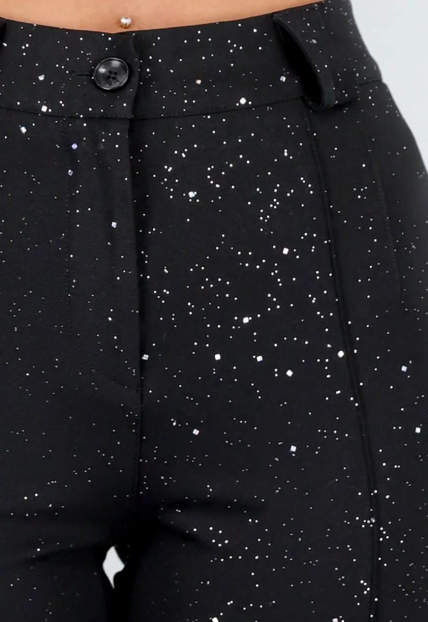 Zwarte Straight Leg Super Stretch Pantalon met Glitters