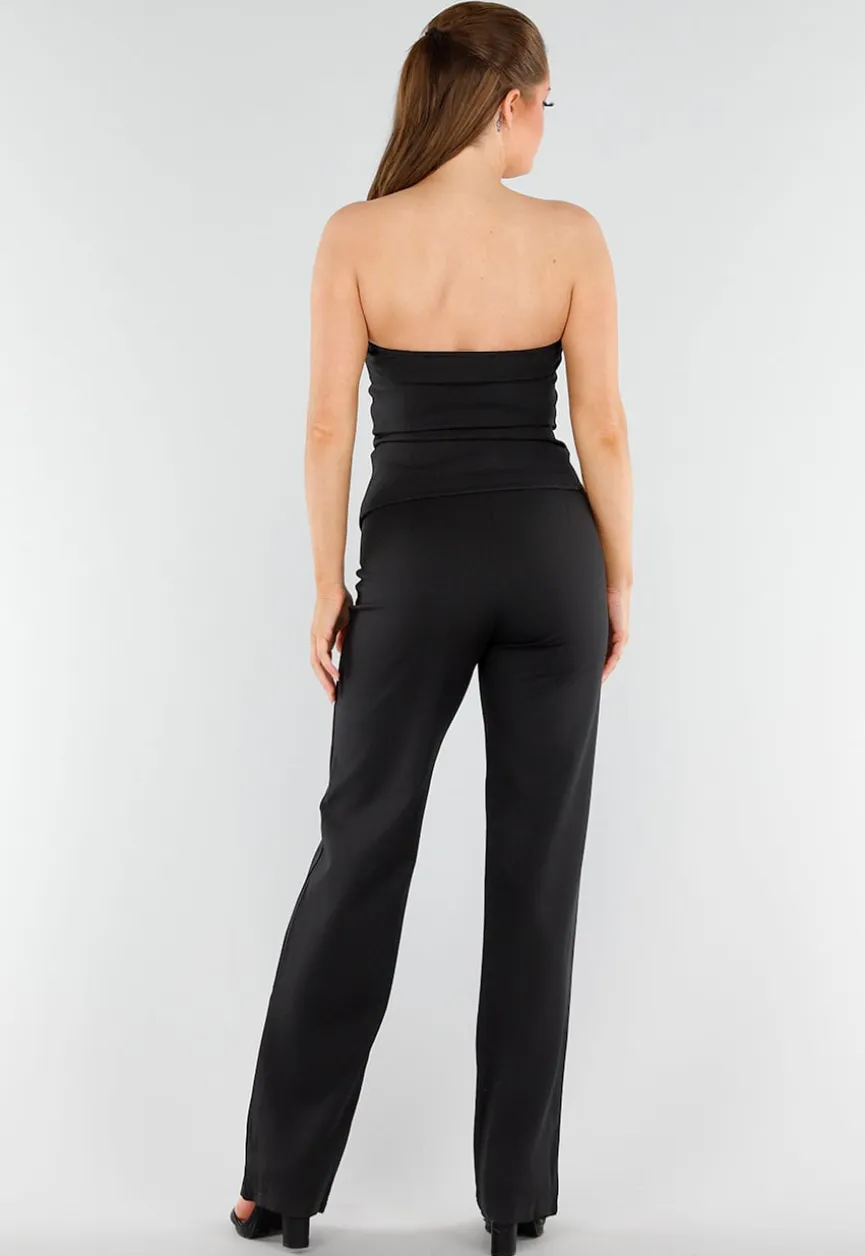 Zwarte Strapless Gilettop met Knopen