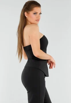Zwarte Strapless Gilettop met Knopen