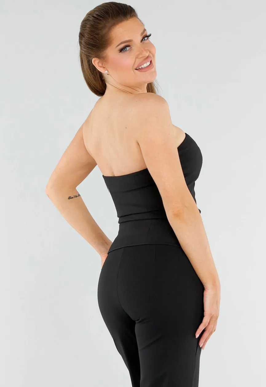 Zwarte Strapless Gilettop met Knopen