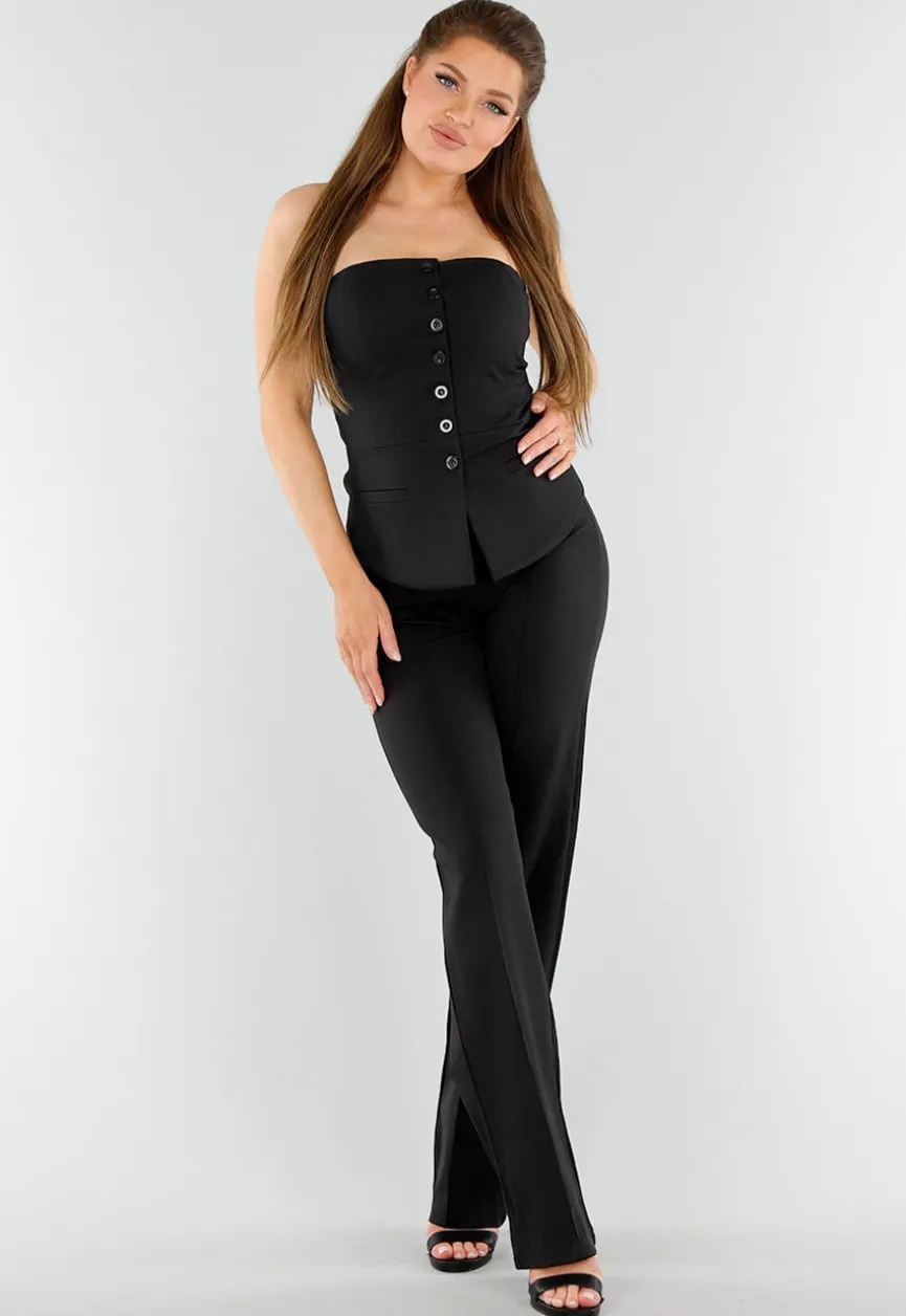 Zwarte Strapless Gilettop met Knopen
