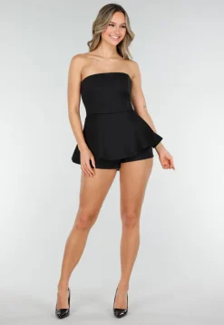Zwarte Strapless Peplum Playsuit