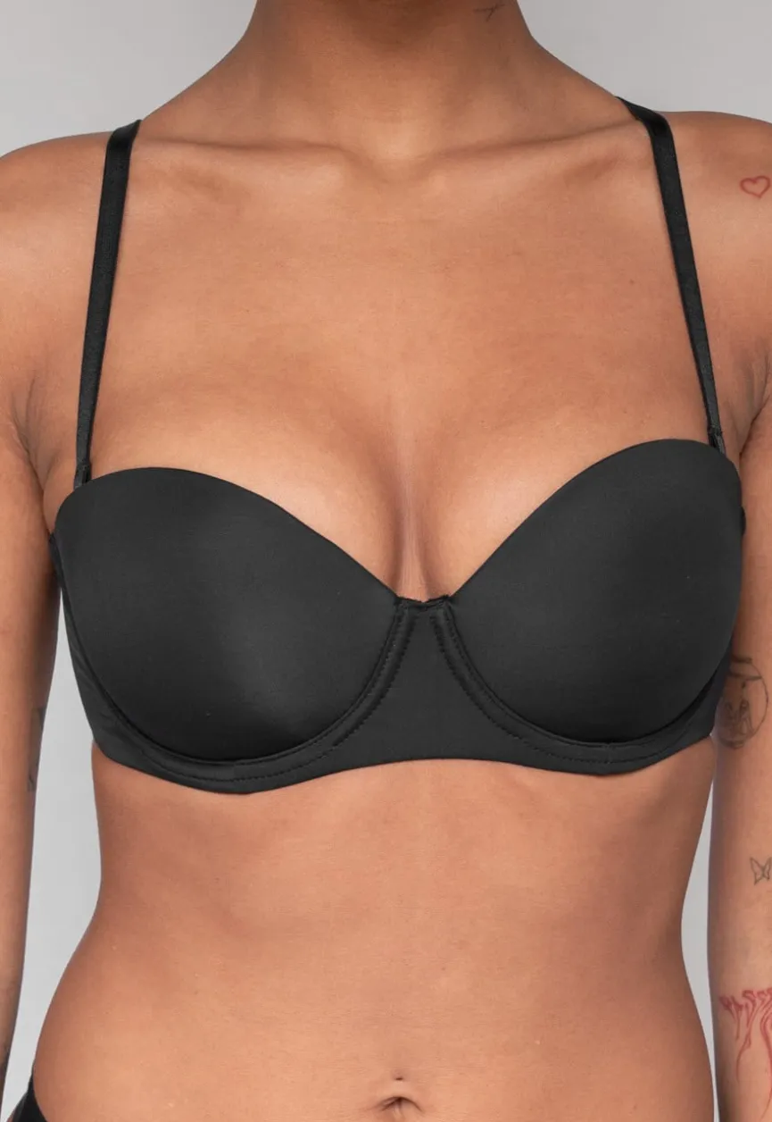 Zwarte Strapless Push Up BH met Afneembare Bandjes