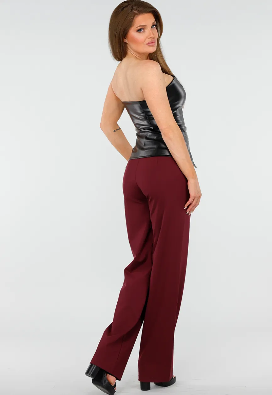 Zwarte Strapless Top van Imitatieleer met Drukknopen en Lichte Stretch