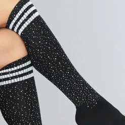 Zwarte Strass Sokken met Witte Strepen
