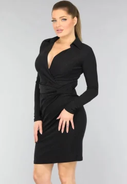 Zwarte Strass Twist Jurk met Kraagje