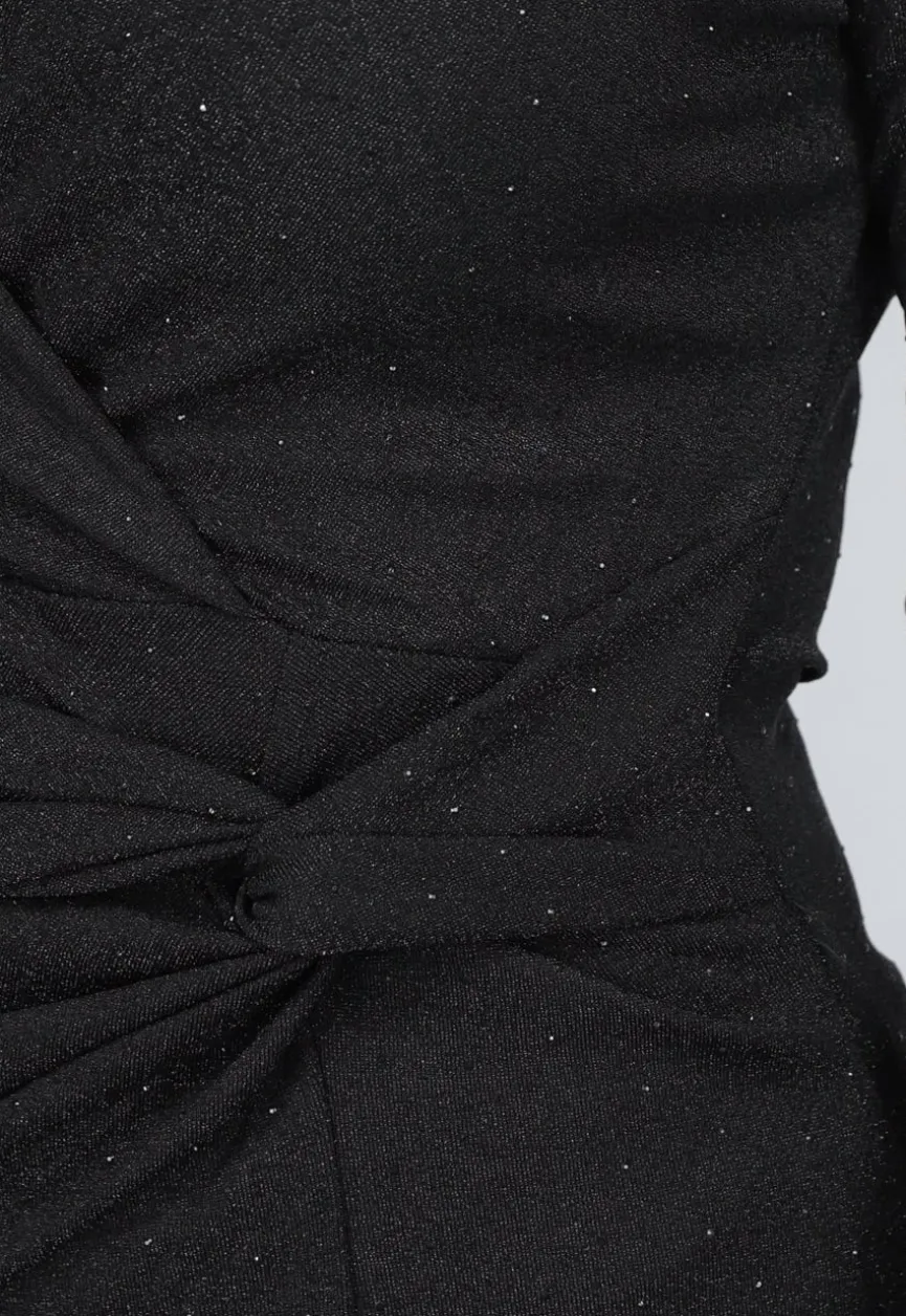Zwarte Strass Twist Jurk met Kraagje