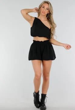 Zwarte Stretch Set met Mouwloze Top en Broekje