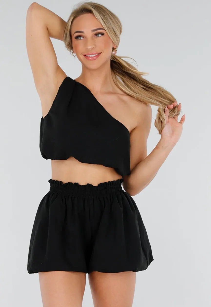 Zwarte Stretch Set met Mouwloze Top en Broekje