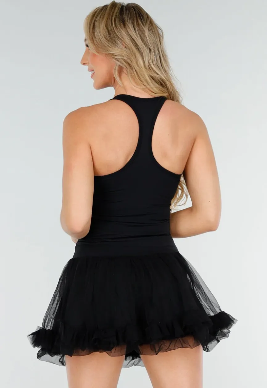 Zwarte Stretch Tanktop met Vierkante Hals en Uitneembare Pads