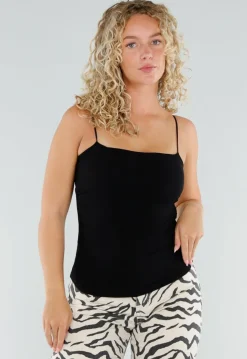 Zwarte Stretch Top met Pads en Spaghettibandjes