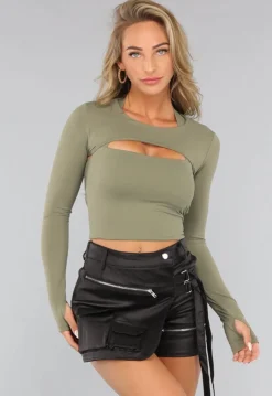 Zwarte Stretchy Overslag Cargo Skort