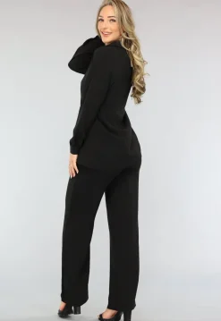 Zwarte Stretchy Wide Leg Two Piece