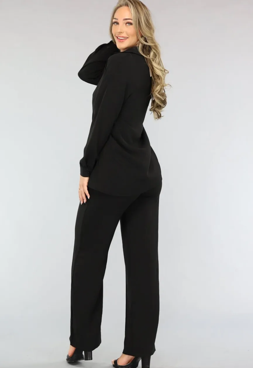 Zwarte Stretchy Wide Leg Two Piece