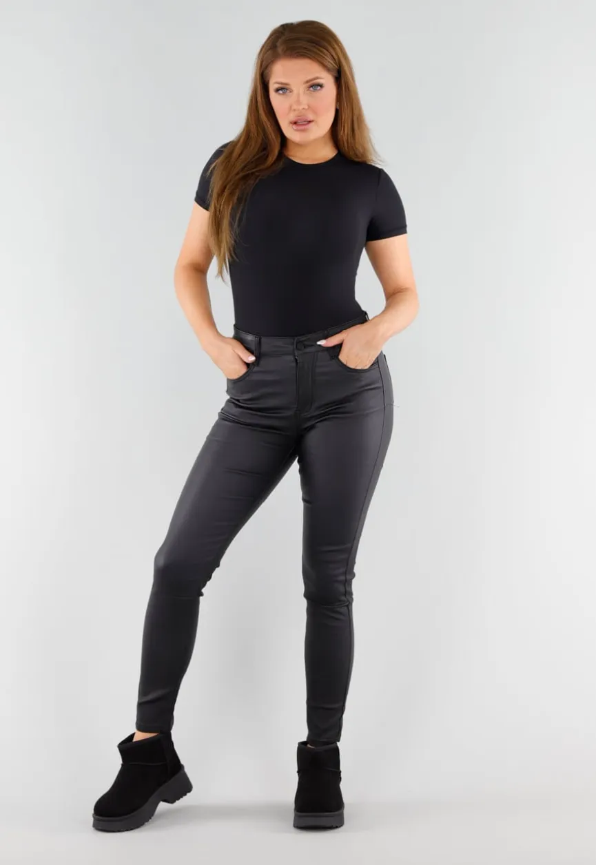 Zwarte String Body met Korte Mouwen en Ronde Hals