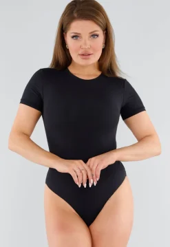 Zwarte String Body met Korte Mouwen en Ronde Hals