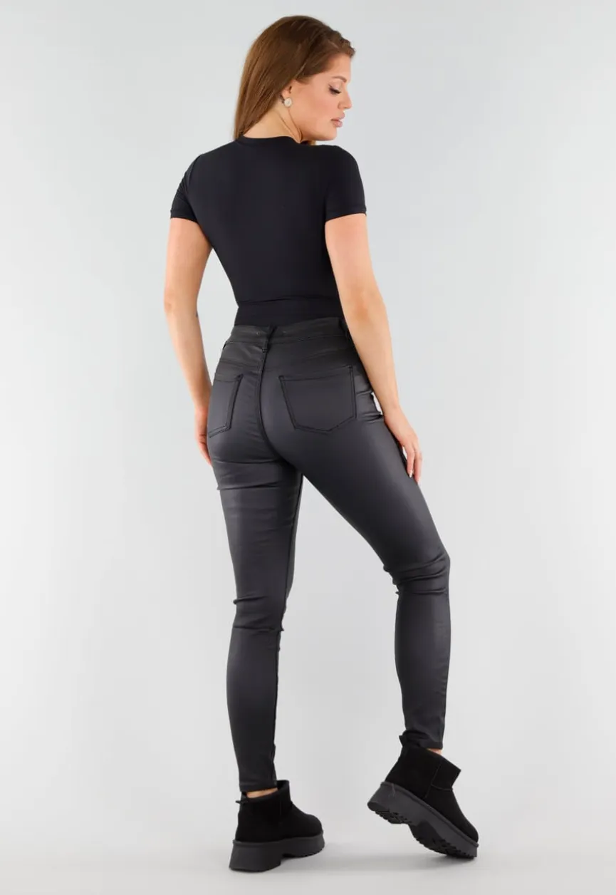 Zwarte String Body met Korte Mouwen en Ronde Hals