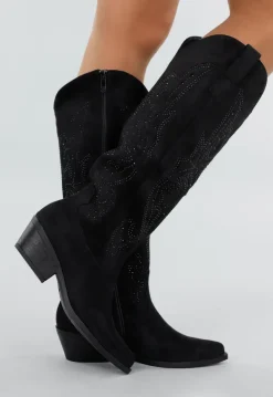 Zwarte Suède Cowboylaarzen met Glitters