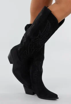 Zwarte Suède Cowboylaarzen met Glitters