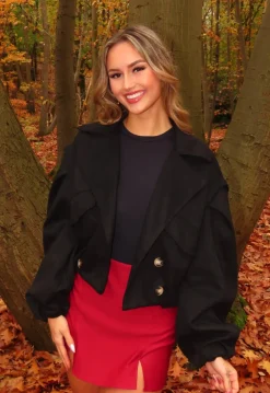 Zwarte Suède Look Cropped Trenchcoat