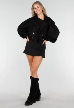 Zwarte Suède Look Cropped Trenchcoat