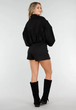 Zwarte Suède Look Cropped Trenchcoat