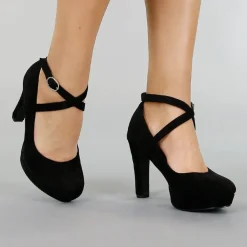 Zwarte Suède-Look Pumps met Enkelbandje
