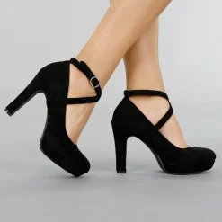 Zwarte Suède-Look Pumps met Enkelbandje