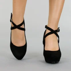 Zwarte Suède-Look Pumps met Enkelbandje