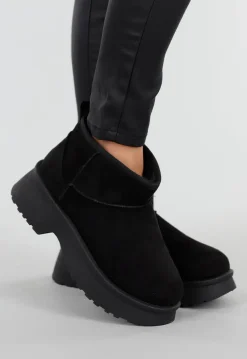 Zwarte Suède-look Snowboots met Platte Plateauzool