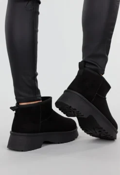 Zwarte Suède-look Snowboots met Platte Plateauzool