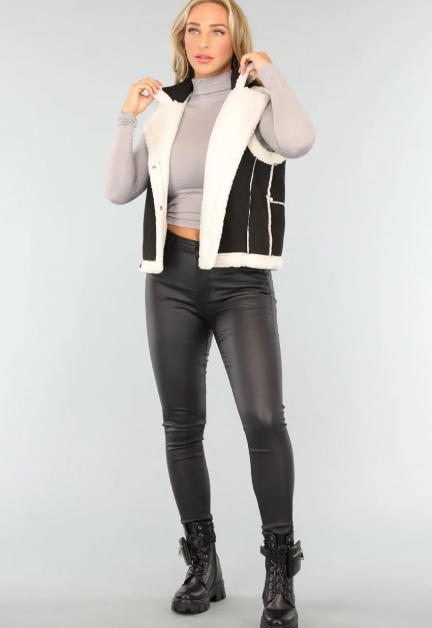 Zwarte Suèdelook Teddy Bodywarmer