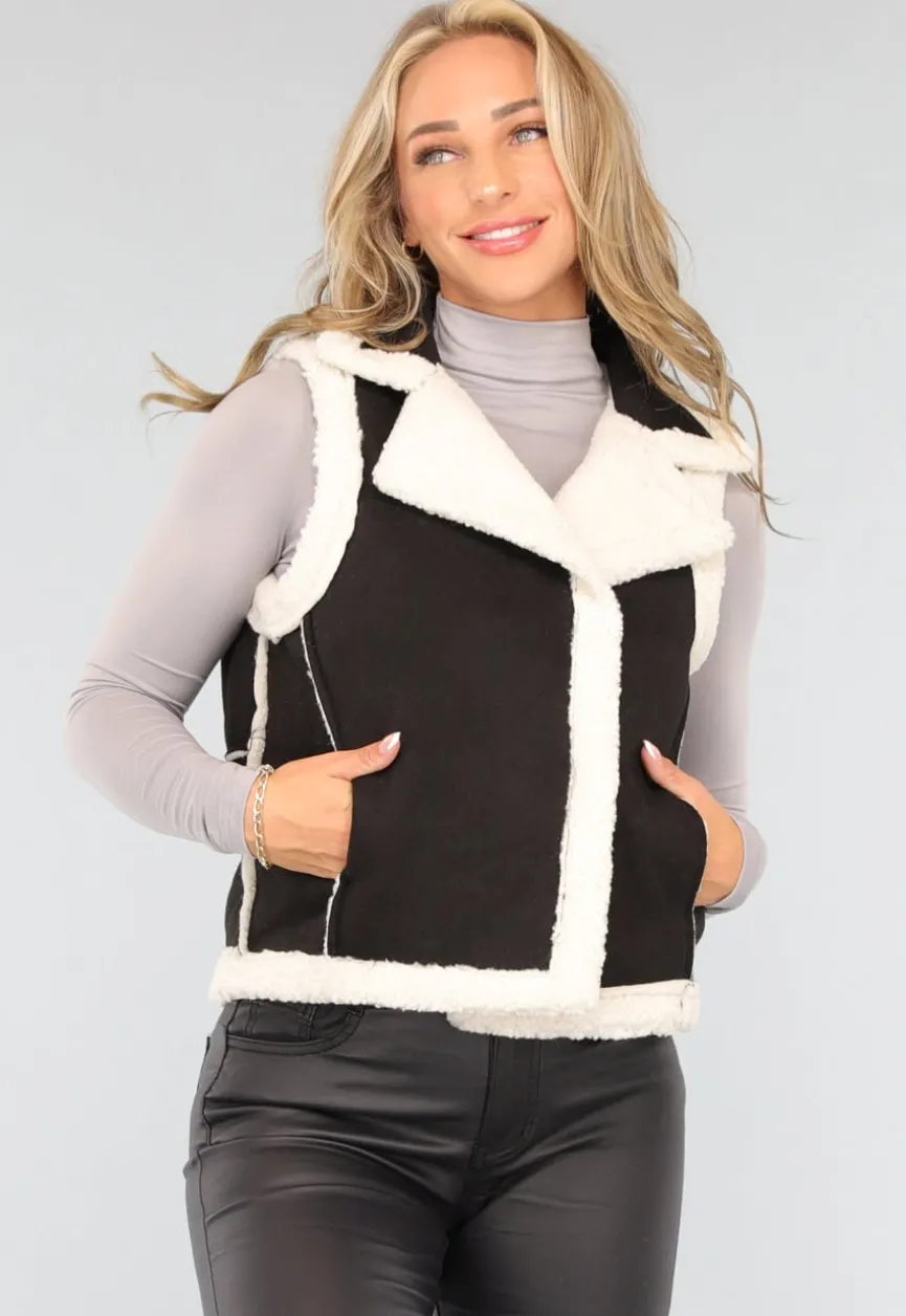 Zwarte Suèdelook Teddy Bodywarmer