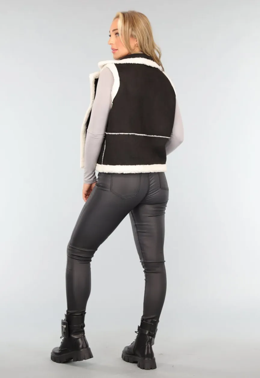 Zwarte Suèdelook Teddy Bodywarmer