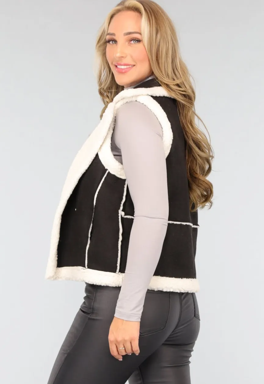 Zwarte Suèdelook Teddy Bodywarmer