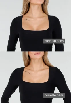 Zwarte Super Stretch Maxi Jurk met Lange Mouwen en Push Up Pads