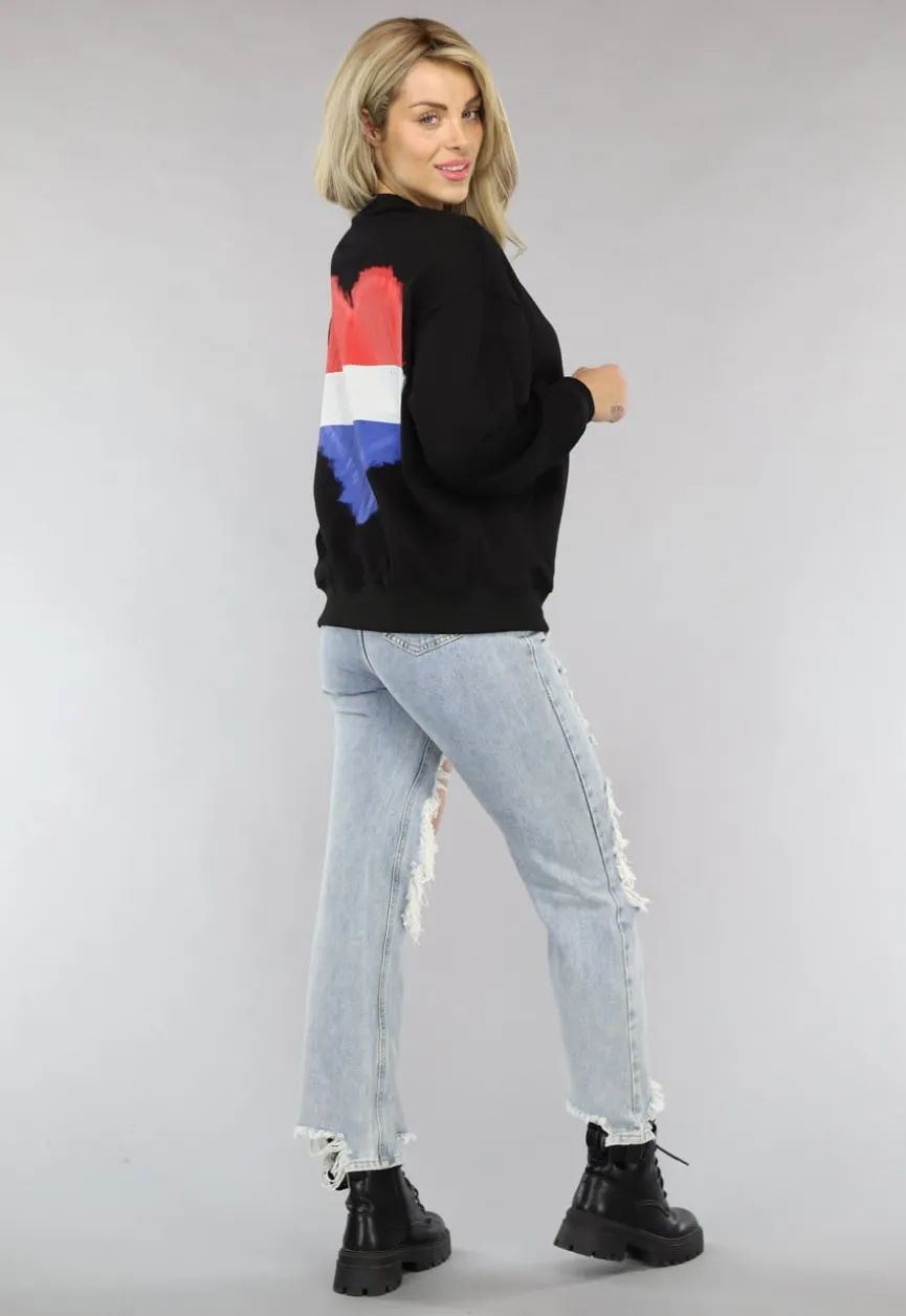 Zwarte Sweater met Nederlandse Vlag Hart