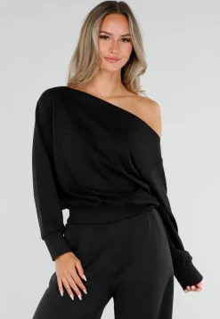 Zwarte Tall Jogger Set met One Shoulder Sweater