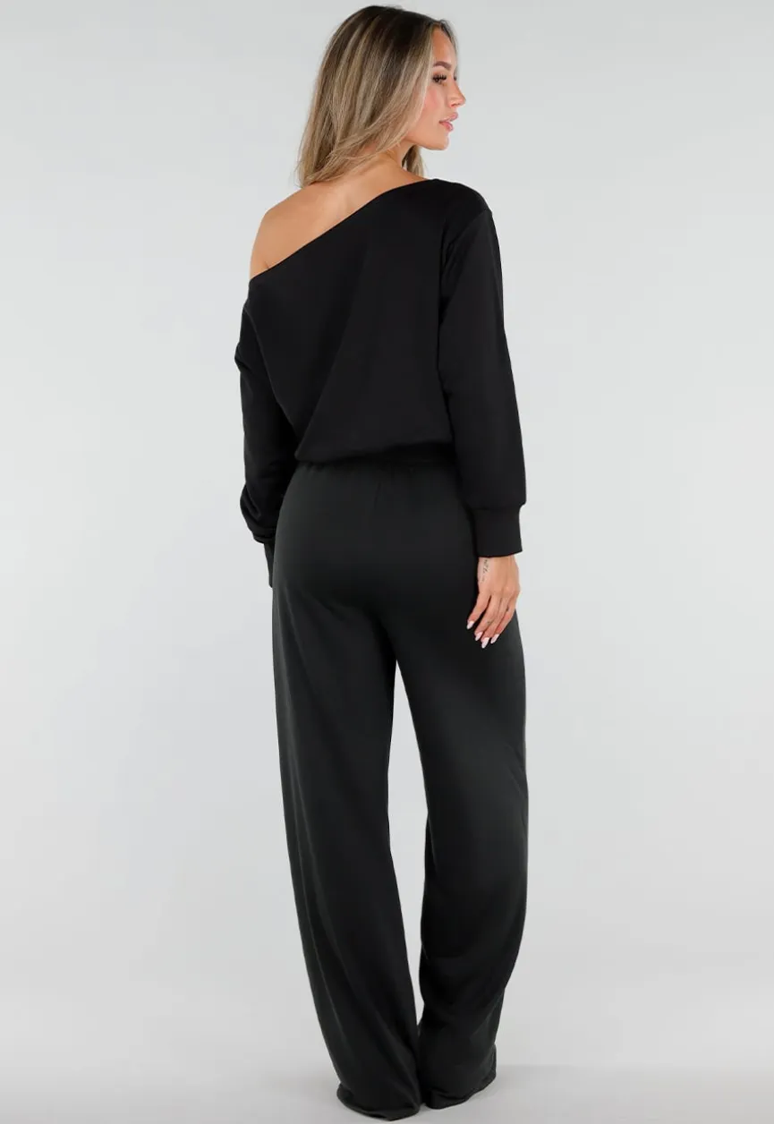 Zwarte Tall Jogger Set met One Shoulder Sweater