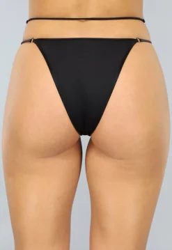 Zwarte Tanga Slip met Zilveren Buikketting
