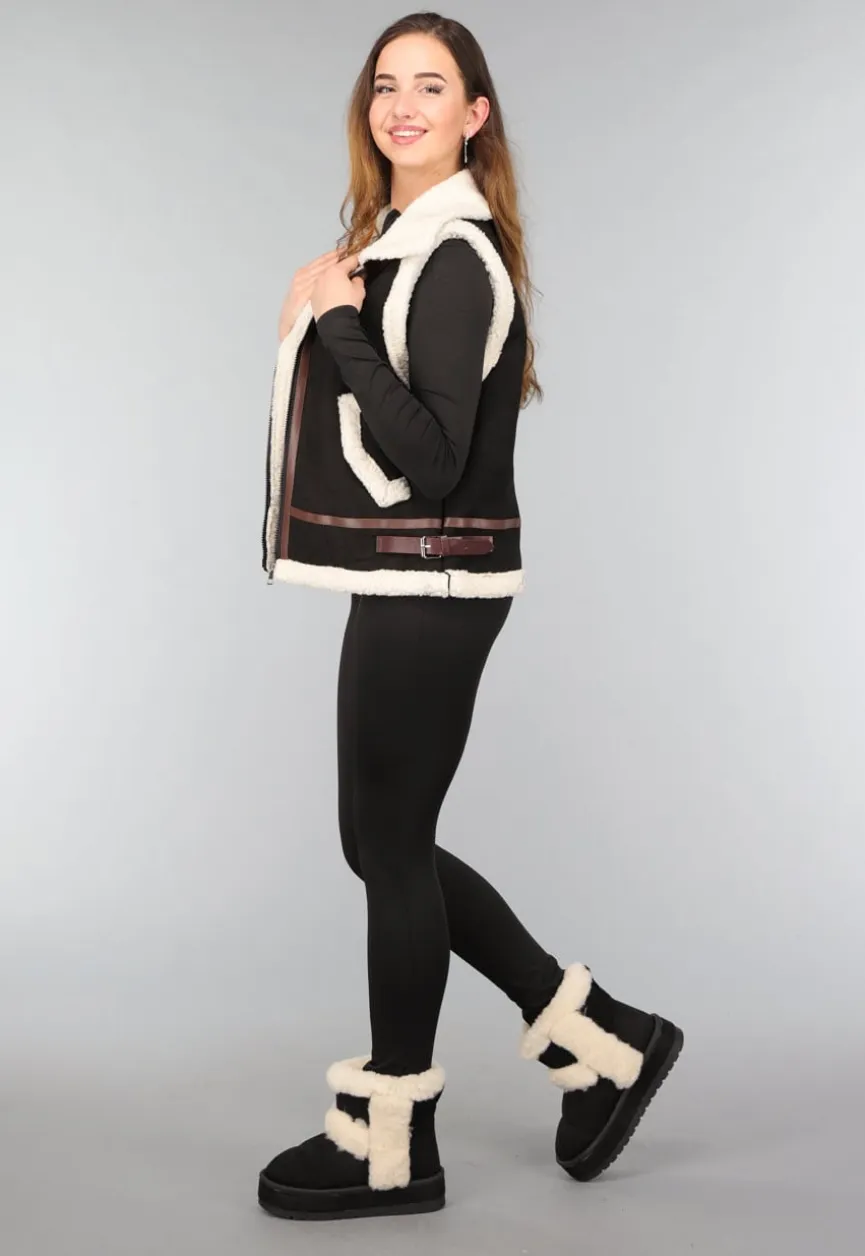 Zwarte Teddy Boots met Dikke Zool
