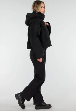 Zwarte Teddy Jas met Capuchon en Ritsluiting