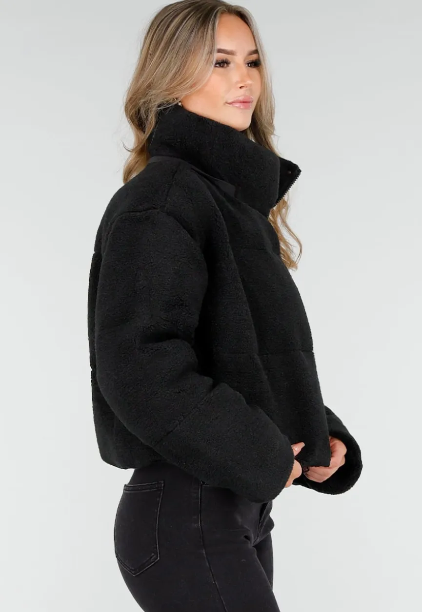 Zwarte Teddy Jas met Capuchon en Ritsluiting