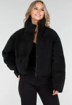 Zwarte Teddy Jas met Capuchon en Ritsluiting