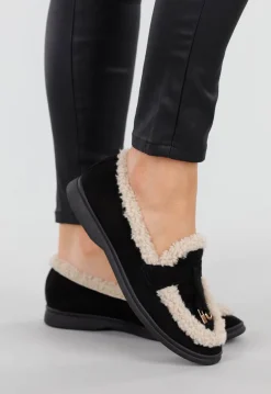 Zwarte Teddy Loafers en Goudkleurig Detail